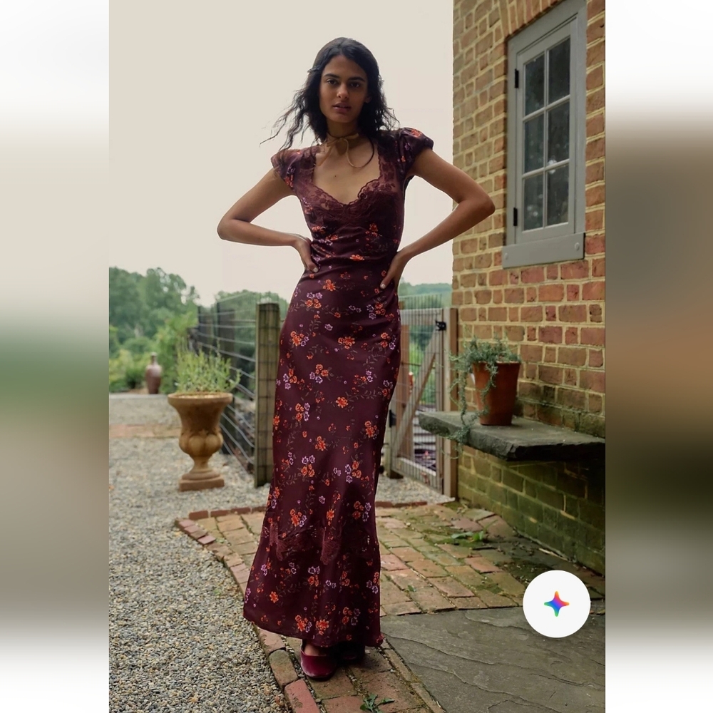 Free People Brown Combo  Butterfly Babe Cutout Maxi Dress Size Large